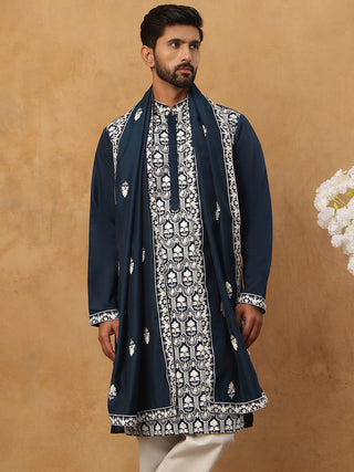 Silk Blend Embroidered Kurta & Dupatta