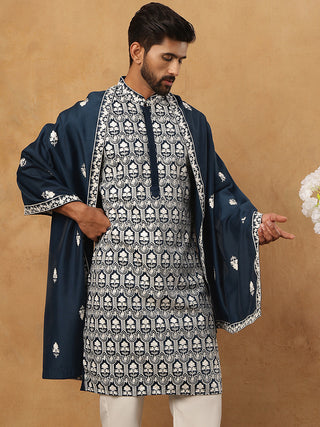 Silk Blend Embroidered Kurta & Dupatta