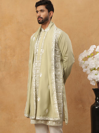 Silk Blend Embroidered Kurta & Dupatta