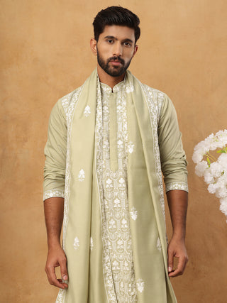 Silk Blend Embroidered Kurta & Dupatta