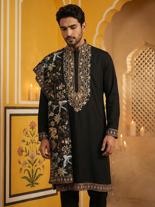 Embroidered Cotton Blend Kurta & Dupatta