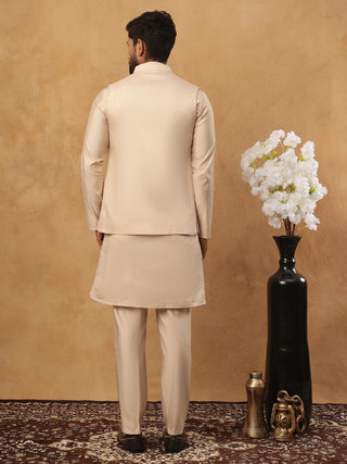 Silk Blend Embroidered Kurta Pyjama Waistcoat Set