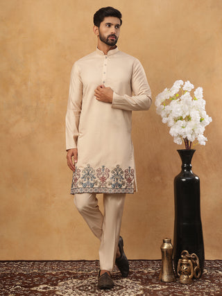 Silk Blend Embroidered Kurta Pyjama Waistcoat Set
