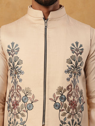 Silk Blend Embroidered Kurta Pyjama Waistcoat Set