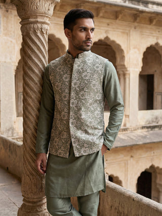 Men’s Kurta Pyjama with Embroidered Waistcoat