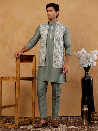 Men's Kurta Pyjama with Embroidered Waistcoat
