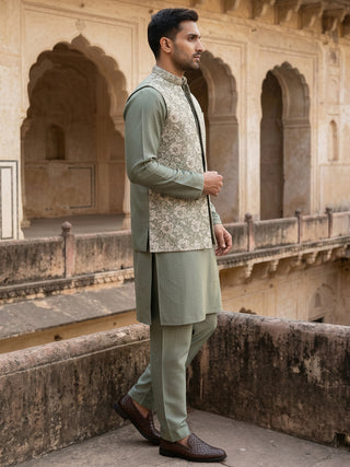 Men’s Kurta Pyjama with Embroidered Waistcoat