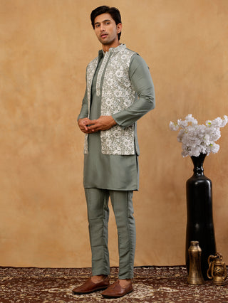 Men's Kurta Pyjama with Embroidered Waistcoat