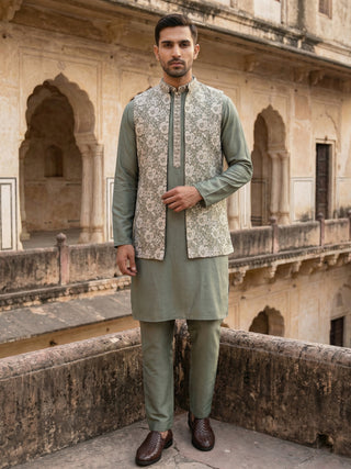 Men’s Kurta Pyjama with Embroidered Waistcoat