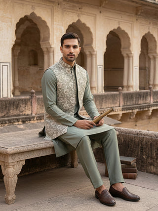 Men’s Kurta Pyjama with Embroidered Waistcoat