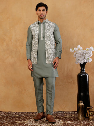 Men's Kurta Pyjama with Embroidered Waistcoat