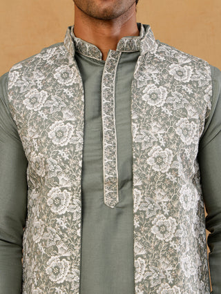 Men's Kurta Pyjama with Embroidered Waistcoat