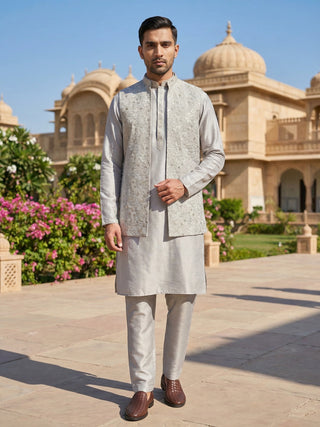 Men’s Kurta Pyjama with Embroidered Waistcoat