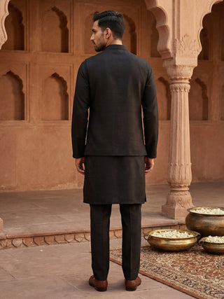 Kurta Pyjama Set with Floral Embroidered Waistcoat
