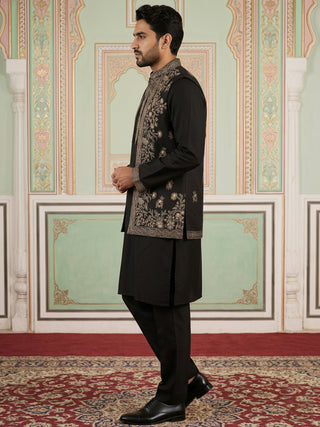 Silk Blend Embroidered Waistcoat Kurta Set