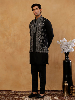 Silk Blend Embroidered Waistcoat Kurta Set