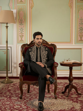 Silk Blend Embroidered Waistcoat Kurta Set