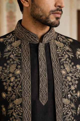 Silk Blend Embroidered Waistcoat Kurta Set