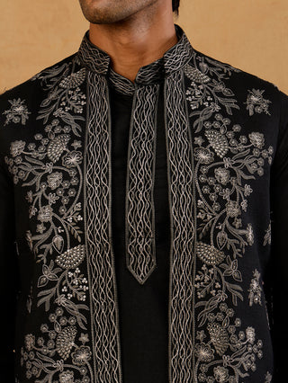 Silk Blend Embroidered Waistcoat Kurta Set
