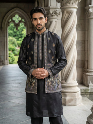 Silk Blend Embroidered Kurta with Pyjama & Waistcoat