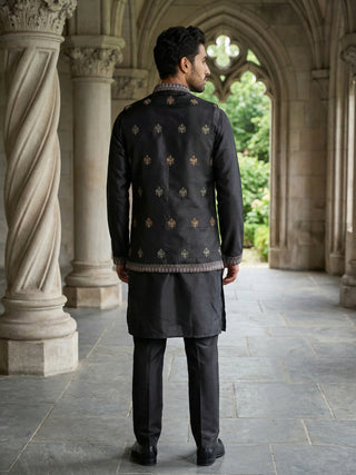 Silk Blend Embroidered Kurta with Pyjama & Waistcoat