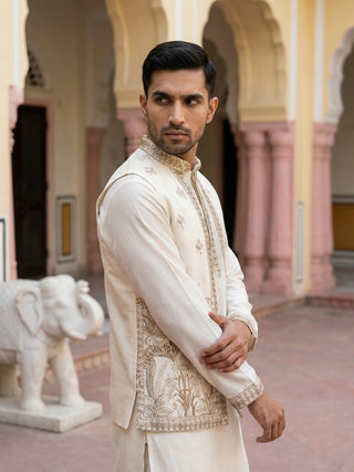 Silk Blend Embroidered Kurta with Pyjama & Waistcoat