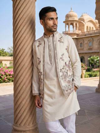 Silk Blend Kurta with Pyjama & Waistcoat