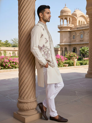 Silk Blend Kurta with Pyjama & Waistcoat