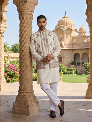 Silk Blend Kurta with Pyjama & Waistcoat