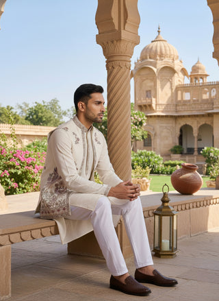 Silk Blend Kurta with Pyjama & Waistcoat