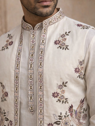Silk Blend Kurta with Pyjama & Waistcoat