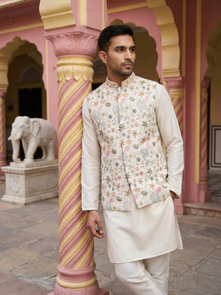 Cotton Blend Kurta Set with Designer Waistcoat