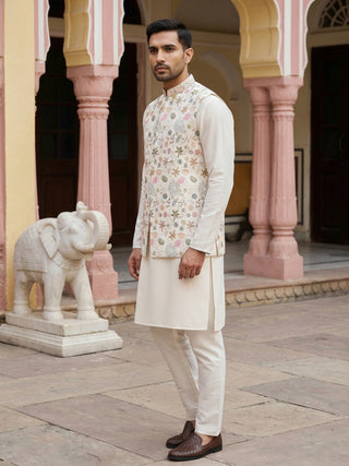 Cotton Blend Kurta Set with Designer Waistcoat