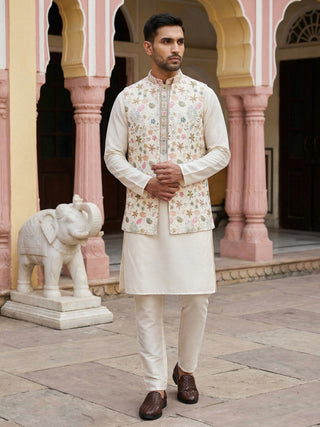 Cotton Blend Kurta Set with Designer Waistcoat