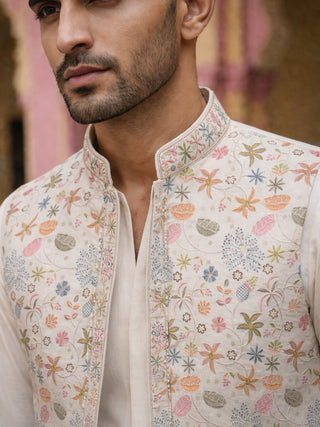 Cotton Blend Kurta Set with Designer Waistcoat