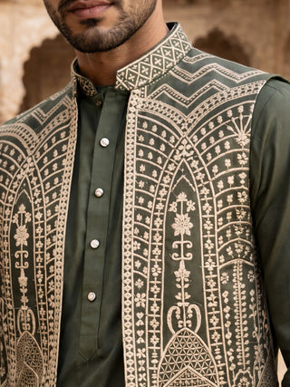 Silk Blend Embroidered Kurta Pyjama with Jacket