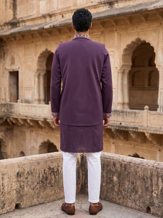 Silk Blend Floral Embroidered Kurta Set with Waistcoat