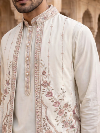 Silk Blend Kurta Pyjama with Embroidered Jacket