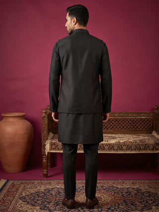 Cotton Blend Embroidered Kurta Pyjama & Waistcoat Set