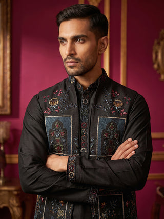 Cotton Blend Embroidered Kurta Pyjama & Waistcoat Set