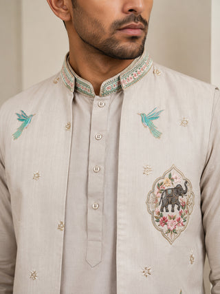 Ethnic Embroidered Waistcoat with Kurta Set