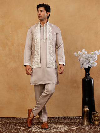 Men's Silk Blend Embroidered Nehru Jacket with Kurta & Pyjama Set