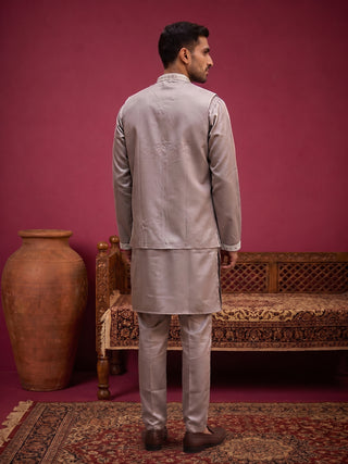 Men's Silk Blend Embroidered Nehru Jacket with Kurta & Pyjama Set