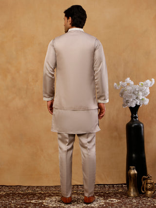 Men's Silk Blend Embroidered Nehru Jacket with Kurta & Pyjama Set