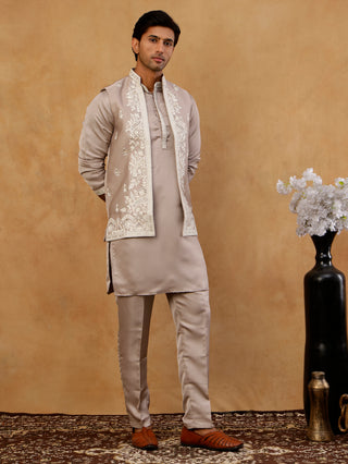 Men's Silk Blend Embroidered Nehru Jacket with Kurta & Pyjama Set