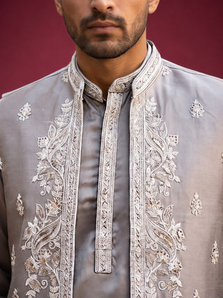 Men's Silk Blend Embroidered Nehru Jacket with Kurta & Pyjama Set