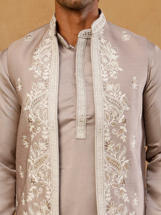 Men's Silk Blend Embroidered Nehru Jacket with Kurta & Pyjama Set