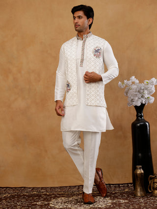 Ethnic Embroidered Waistcoat with Kurta Set