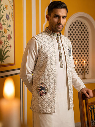 Ethnic Embroidered Waistcoat with Kurta Set