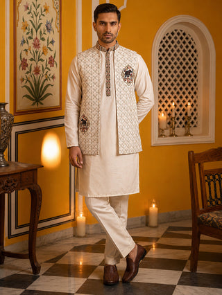 Ethnic Embroidered Waistcoat with Kurta Set